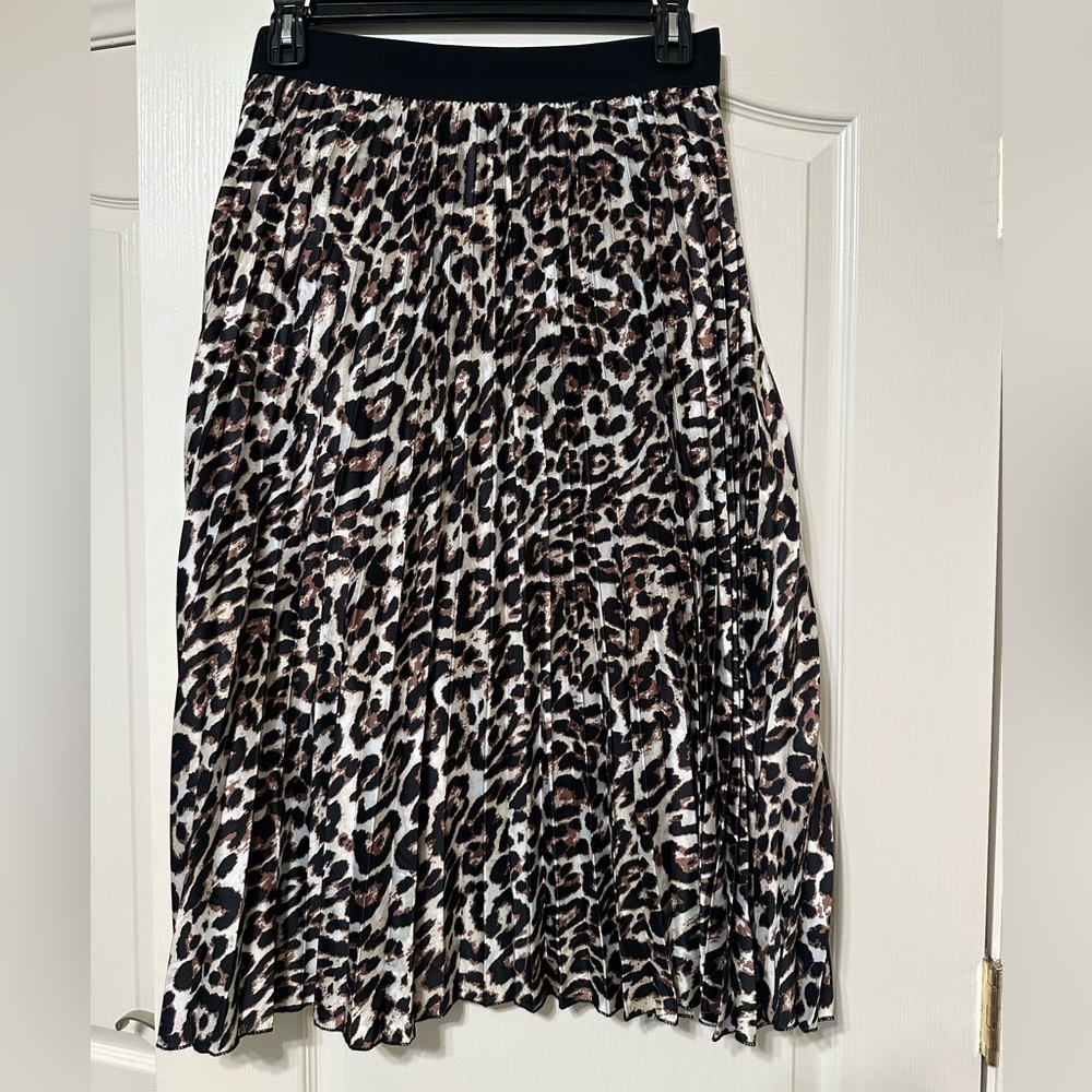 Leopard Print Pleated Midi Skirt - Black & Brown
